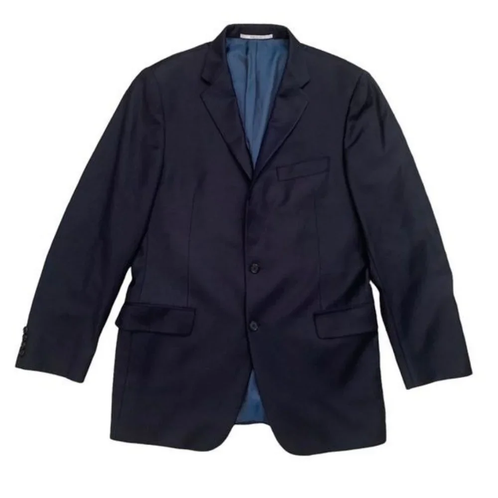 Hickey Freeman Milburn II Navy Blue Blazer 100% Worsted Wool Size‎ 42L